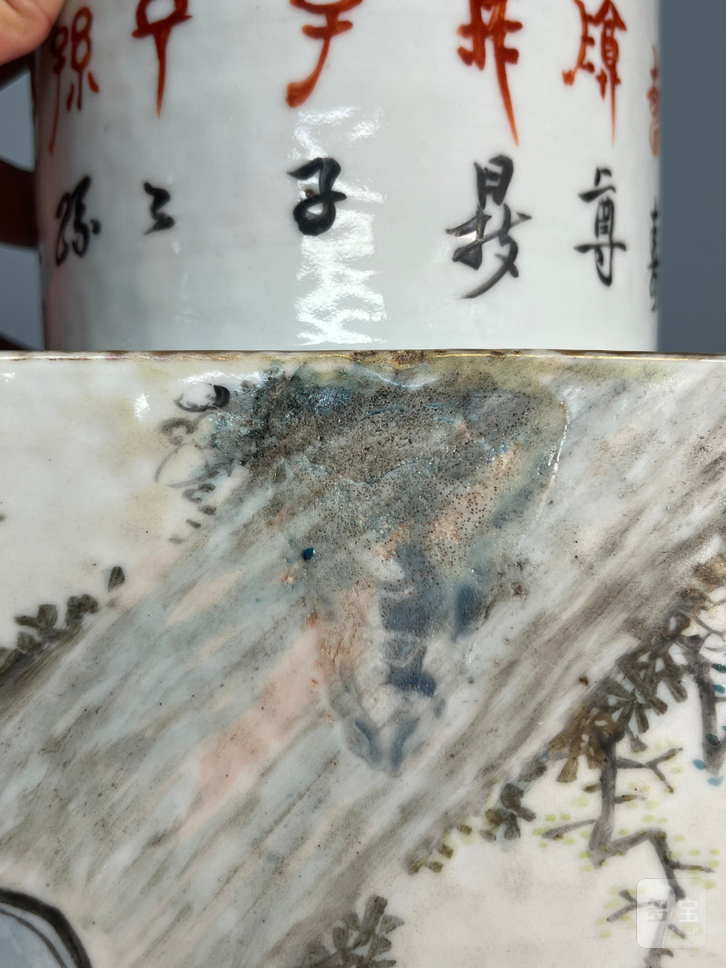 清光绪三年  浅绛彩“圣人教子”图诗文四方茶罐（带盖） - 图26